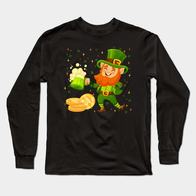 Leprechaun Drinking Beer St. Patrick's Day Long Sleeve T-Shirt by Quotes NK Tees